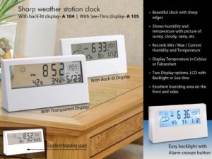 A105 – Sharp weather station clock with see-thru display
