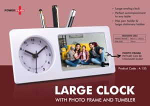 A135 – Large clock with photo frame and tumbler | Branding included MOQ 300 pcs