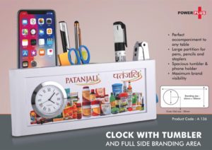 A136 – Clock with tumbler and full side branding area | Branding included MOQ 300 pc