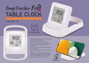 A146 – TempTracker Fold: Table Clock with Calendar and Temperature function | Folding design | Mobile Stand function