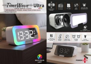 A155 – TimeWave Ultra: Large Clock with Bluetooth speaker, Mobile Stand & RGB Lights | Mirror finish display | FM & TF card reader | 1200 mAh battery