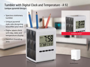 A92 – Tumbler with Digital Clock and Temperature | Unique Pyramid Design