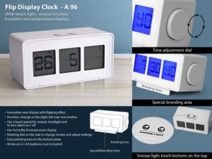 A96 – Flip display clock with touch light / snooze function