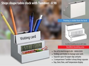 A98 – Steps shape table clock (with tumbler / visting card holder)