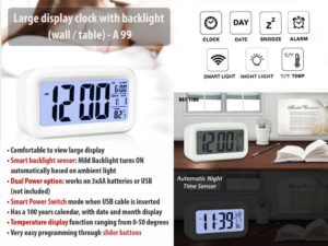 A99 – Large display clock with backlight (wall / table)