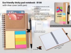 B100 – Eco friendly Sticky pad notebook with clear cover (with pen)