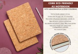 B109a – Cork Eco friendly A5 notebook with Memorandum & Edge coloring | 80 gsm sheets | 192 pages