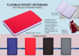 B114 – Flexible Pocket Notebook with Ruled & Checked pages | Soft Changer PU Cover | 200 Writing sheets