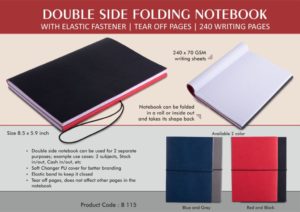 B115 – Double side folding notebook with Elastic Fastener | Tear off Pages | 240 writing pages