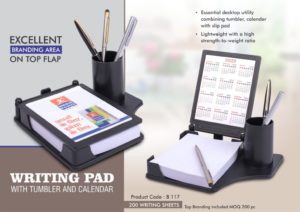 B117 – Writing pad with Tumbler and Calendar | 200 writing sheets | Top Branding included MOQ 200 pc
