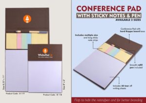 B118 – Conference Pad with Sticky notes & Pen | Size 8″ x 6″ | 50 writing sheets