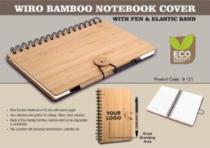 B121 – Wiro bamboo notebook cover with elastic band and Eco Pen