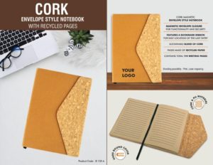 B150a – Cork Magnetic Envelope style Notebook with recycled pages