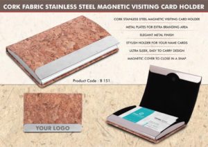 B151 – Stainless Steel Magnetic Visiting Card holder in Cork Material