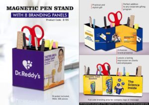 B155 – Magnetic Pen stand with full side branding area | Branding included MOQ 200 pc