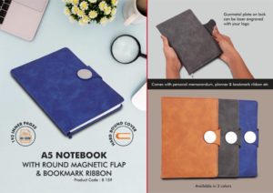 B159 – A5 notebook with round magnetic flap & bookmark ribbon