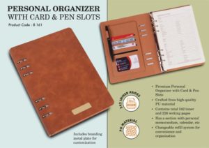 B161 – Personal organizer with Card & Pen slots | Metal plate included | Changeable refill