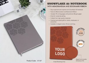 B167 – Snowflake A5 Notebook with Memorandum and Bookmark Ribbon | HD texture PU