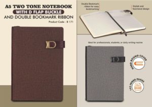 B171 – A5 Two Tone Notebook with D Flap buckle and Double Bookmark Ribbon