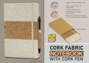 B176a – Cork fabric notebook with Cork Pen | 200 writing sheets | Comes in Eco box
