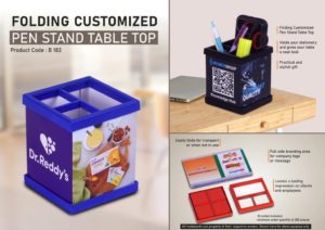 B183 – Folding Customized Pen Stand Table Top | Folds for transport or when not in use | Branding included MOQ 200