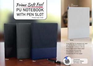 B187 – Prime Soft feel PU notebook with Pen slot | A5 size | With memorandum & Metal Bookmark ribbon