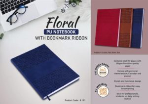 B191 – Floral PU notebook with bookmark ribbon