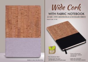 B198 – Wide Cork with Fabric Notebook | A5 size | With memorandum & Bookmark ribbon