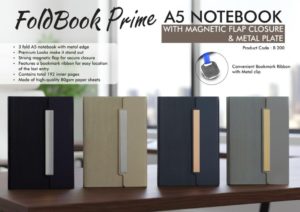 B200 – FoldBook Prime: A5 Notebook with magnetic flap closure & Metal Plate | A5 size | With memorandum & Bookmark ribbon