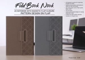 B201 – FoldBook Nook: A5 Notebook with magnetic flap closure | Pattern design on Flap | A5 size | With memorandum & Bookmark ribbon