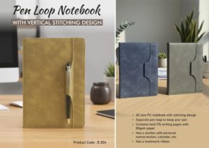 B204 – Pen Loop notebook with Vertical Stitching design and bookmark ribbon