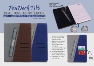 B205 – PenDeck Tilt: Dual tone A5 Notebook with Hard pen slot and card slots
