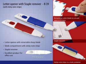 B39 – Letter opener with Staple remover and sticky note strips