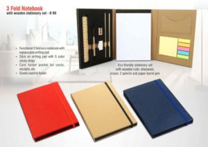 B90 – 3 fold notebook with wooden stationary set