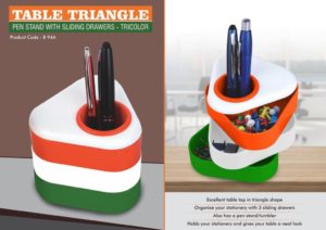 B94a – Table triangle: Pen stand with sliding drawers- Tricolor