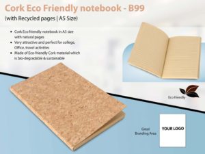 B99 – Cork Eco Friendly notebook with Recycled pages | A5 Size