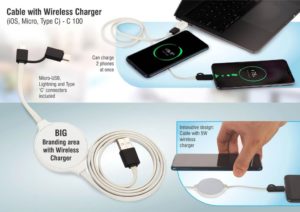 C100 – Cable with Wireless Charger (iOS, Micro, Type C)