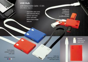 C101 – USB Hub with detachable cable (iOS, Micro, Type C) | 3 USB ports