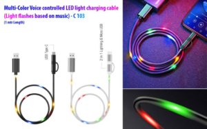 C103 – Voice controlled LED light charging cable (Multicolor) | Light flashes based on music | 1 mtr Length