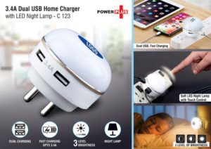 C123 – Dual USB fast charger with night lamp