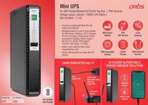 C131 – Artis Mini UPS For WiFi Router/Modem/CCTV/Set Top Box/POE Devices | Voltage output selector | 8800 mAh Battery | BIS Certified (AR-MINIDC-3) (MRP 4999)