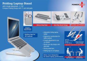 C132 – Folding Laptop stand with 8 angle adjustment | Compact Folding design | With 11 anti skid pads