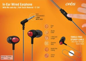 C134 – Artis In-Ear Wired Earphone With Mic and clip | Soft touch material (E400M) (MRP 749)