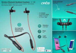 C135 – Artis Wireless Bluetooth Neckband Earphone | 8 hours playback | Fast charging | Voice assistant support | IPX5 water resistant (BE310M) (MRP 1799)