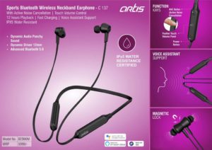 C137 – Artis Sports Bluetooth Wireless Neckband Earphone With Active Noise Cancellation | Touch volume control | 12 hours playback | Fast charging | Voice assistant support | IPX5 water resistant (BE990M) (MRP 5999)