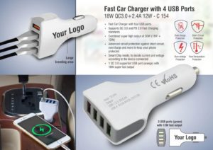 C154 – Fast car charger with 4 USB ports | 18W QC3.0+2.4A 12W