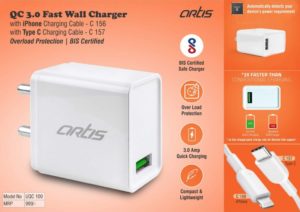 C157 – Artis QC 3.0 Fast wall charger with Type C charging cable | Overload protection | BIS Certified | MRP 999