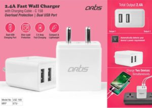 C158 – Artis 2.4A Fast wall charger with Micro USB charging cable | Overload protection | BIS Certified | MRP 675