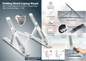 C159 – Folding Metal Laptop stand with 7 angle adjustment | Compact Folding design | With 10 anti skid pads