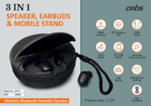 C174 – Artis BT14 speaker with earbuds and phone stand | MRP 2999